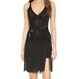 Herve Leger Black Studded Fringe Dress